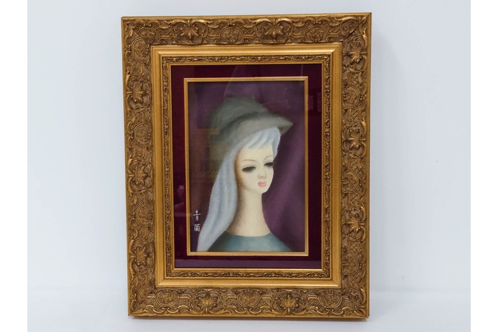 真作　サイン入り　東郷青児の内弟子 久下塚青蘭(東郷青蘭)　SMサイズ　女性像の油彩絵画　(R-084961)