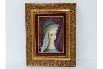 真作　サイン入り　東郷青児の内弟子 久下塚青蘭(東郷青蘭)　SMサイズ　女性像の油彩絵画　(R-084961)