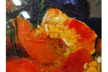 真作　杉山吉伸　SMサイズ　「ポピー」　油彩絵画　(R-084962)