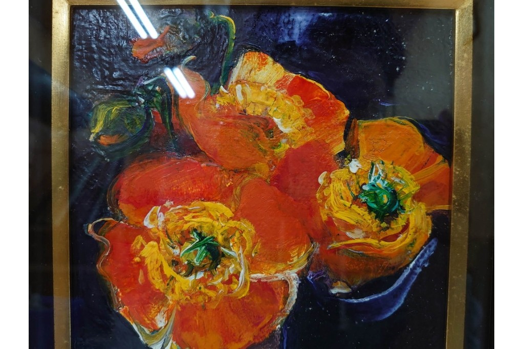 真作　杉山吉伸　SMサイズ　「ポピー」　油彩絵画　(R-084962)