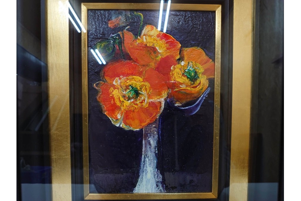 真作　杉山吉伸　SMサイズ　「ポピー」　油彩絵画　(R-084962)