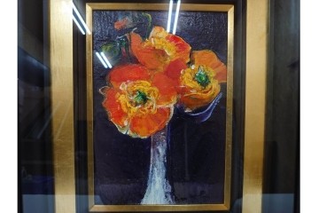 真作　杉山吉伸　SMサイズ　「ポピー」　油彩絵画　(R-084962)