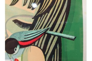 真作　サイン入り　1986年池田修三作　「あかいとり」　木版画　(R-084963)