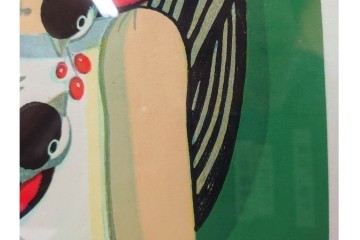 真作　サイン入り　1986年池田修三作　「あかいとり」　木版画　(R-084963)