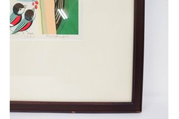 真作　サイン入り　1986年池田修三作　「あかいとり」　木版画　(R-084963)