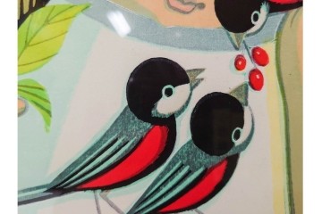 真作　サイン入り　1986年池田修三作　「あかいとり」　木版画　(R-084963)