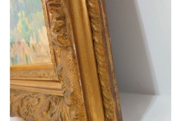 真作　サイン入り　中村善策　P8(8号)　「信濃路の秋」　色彩豊かに描かれた油彩絵画　(R-084964)