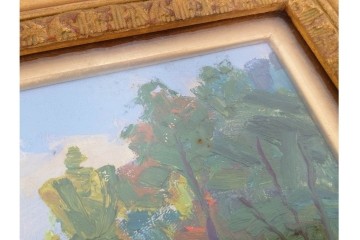 真作　サイン入り　中村善策　P8(8号)　「信濃路の秋」　色彩豊かに描かれた油彩絵画　(R-084964)