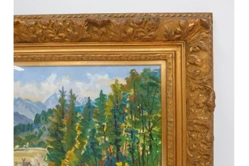 真作　サイン入り　中村善策　P8(8号)　「信濃路の秋」　色彩豊かに描かれた油彩絵画　(R-084964)