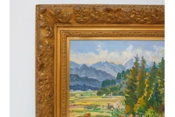 真作　サイン入り　中村善策　P8(8号)　「信濃路の秋」　色彩豊かに描かれた油彩絵画　(R-084964)