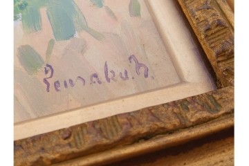 真作　サイン入り　中村善策　P8(8号)　「信濃路の秋」　色彩豊かに描かれた油彩絵画　(R-084964)