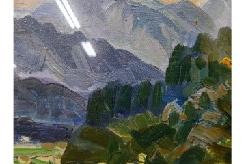 真作　サイン入り　中村善策　P8(8号)　「信濃路の秋」　色彩豊かに描かれた油彩絵画　(R-084964)