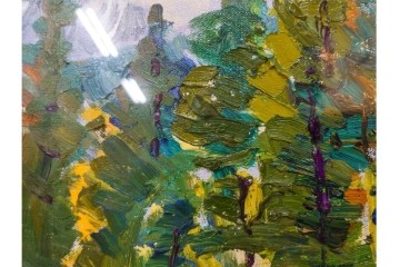 真作　サイン入り　中村善策　P8(8号)　「信濃路の秋」　色彩豊かに描かれた油彩絵画　(R-084964)