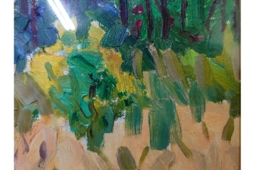 真作　サイン入り　中村善策　P8(8号)　「信濃路の秋」　色彩豊かに描かれた油彩絵画　(R-084964)