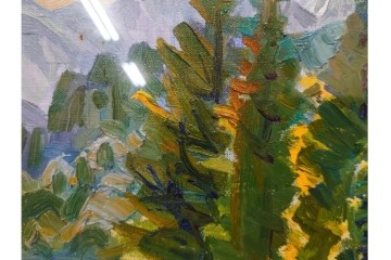 真作　サイン入り　中村善策　P8(8号)　「信濃路の秋」　色彩豊かに描かれた油彩絵画　(R-084964)