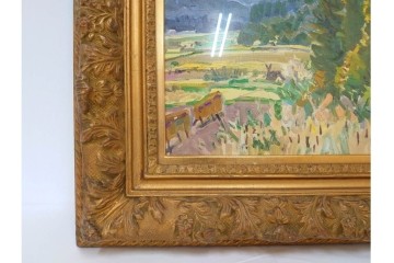 真作　サイン入り　中村善策　P8(8号)　「信濃路の秋」　色彩豊かに描かれた油彩絵画　(R-084964)