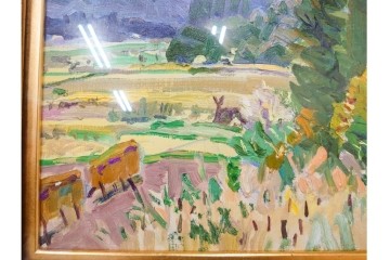 真作　サイン入り　中村善策　P8(8号)　「信濃路の秋」　色彩豊かに描かれた油彩絵画　(R-084964)