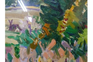 真作　サイン入り　中村善策　P8(8号)　「信濃路の秋」　色彩豊かに描かれた油彩絵画　(R-084964)