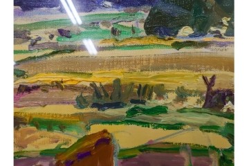 真作　サイン入り　中村善策　P8(8号)　「信濃路の秋」　色彩豊かに描かれた油彩絵画　(R-084964)