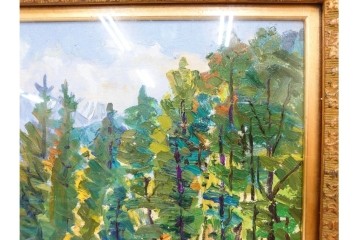 真作　サイン入り　中村善策　P8(8号)　「信濃路の秋」　色彩豊かに描かれた油彩絵画　(R-084964)