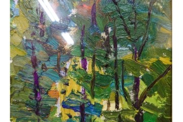 真作　サイン入り　中村善策　P8(8号)　「信濃路の秋」　色彩豊かに描かれた油彩絵画　(R-084964)