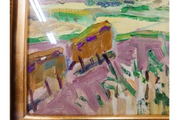 真作　サイン入り　中村善策　P8(8号)　「信濃路の秋」　色彩豊かに描かれた油彩絵画　(R-084964)