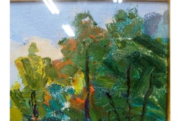 真作　サイン入り　中村善策　P8(8号)　「信濃路の秋」　色彩豊かに描かれた油彩絵画　(R-084964)