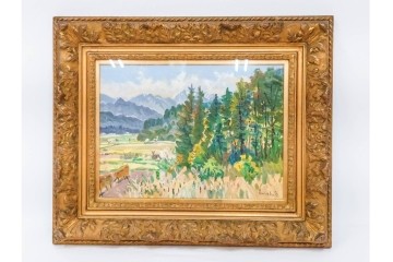 真作　サイン入り　中村善策　P8(8号)　「信濃路の秋」　色彩豊かに描かれた油彩絵画　(R-084964)