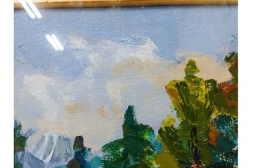 真作　サイン入り　中村善策　P8(8号)　「信濃路の秋」　色彩豊かに描かれた油彩絵画　(R-084964)