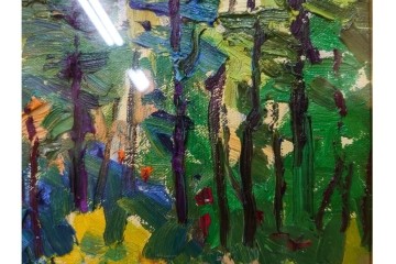 真作　サイン入り　中村善策　P8(8号)　「信濃路の秋」　色彩豊かに描かれた油彩絵画　(R-084964)