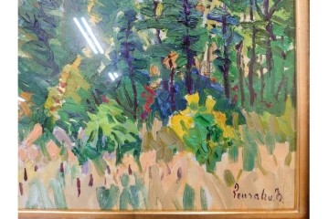 真作　サイン入り　中村善策　P8(8号)　「信濃路の秋」　色彩豊かに描かれた油彩絵画　(R-084964)