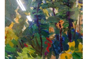 真作　サイン入り　中村善策　P8(8号)　「信濃路の秋」　色彩豊かに描かれた油彩絵画　(R-084964)