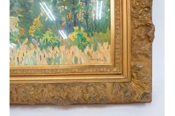 真作　サイン入り　中村善策　P8(8号)　「信濃路の秋」　色彩豊かに描かれた油彩絵画　(R-084964)