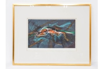 真作　サイン入り　スタンリー・ウィリアム・ヘイター(Stanley William Hayter)　19/50　「Ceyx(ケユクス)」　豊かな色彩と動きが際立つ銅版画　外箱付き　(R-084968)