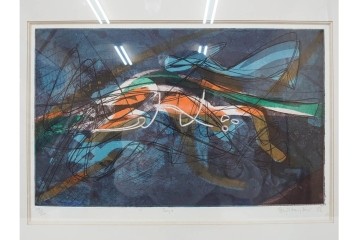 真作　サイン入り　スタンリー・ウィリアム・ヘイター(Stanley William Hayter)　19/50　「Ceyx(ケユクス)」　豊かな色彩と動きが際立つ銅版画　外箱付き　(R-084968)