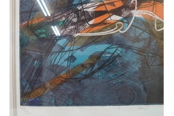 真作　サイン入り　スタンリー・ウィリアム・ヘイター(Stanley William Hayter)　19/50　「Ceyx(ケユクス)」　豊かな色彩と動きが際立つ銅版画　外箱付き　(R-084968)