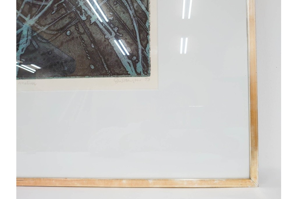 真作　1958年作　サイン入り　スタンリー・ウィリアム・ヘイター(Stanley William Hayter)　「Meduse(メデュース)」　重なり合う線描と色彩表現が印象的な銅版画　外箱付き　(R-084969)