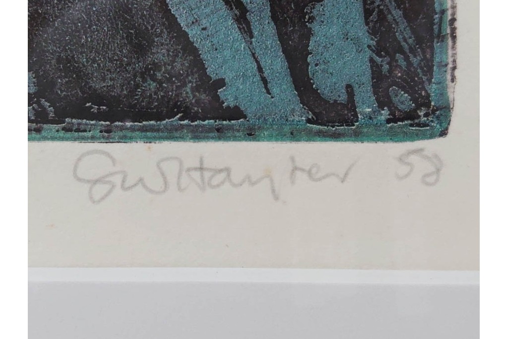 真作　1958年作　サイン入り　スタンリー・ウィリアム・ヘイター(Stanley William Hayter)　「Meduse(メデュース)」　重なり合う線描と色彩表現が印象的な銅版画　外箱付き　(R-084969)