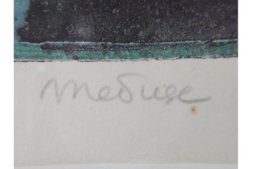 真作　1958年作　サイン入り　スタンリー・ウィリアム・ヘイター(Stanley William Hayter)　「Meduse(メデュース)」　重なり合う線描と色彩表現が印象的な銅版画　外箱付き　(R-084969)