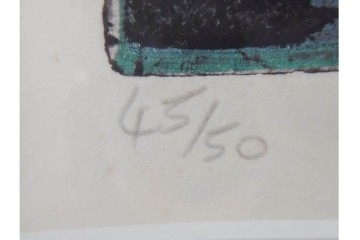 真作　1958年作　サイン入り　スタンリー・ウィリアム・ヘイター(Stanley William Hayter)　「Meduse(メデュース)」　重なり合う線描と色彩表現が印象的な銅版画　外箱付き　(R-084969)