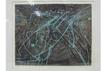 真作　1958年作　サイン入り　スタンリー・ウィリアム・ヘイター(Stanley William Hayter)　「Meduse(メデュース)」　重なり合う線描と色彩表現が印象的な銅版画　外箱付き　(R-084969)