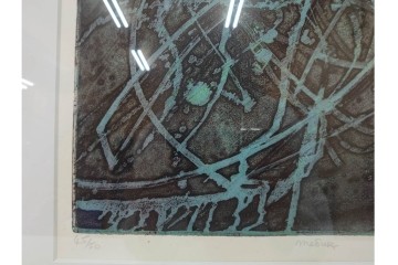 真作　1958年作　サイン入り　スタンリー・ウィリアム・ヘイター(Stanley William Hayter)　「Meduse(メデュース)」　重なり合う線描と色彩表現が印象的な銅版画　外箱付き　(R-084969)