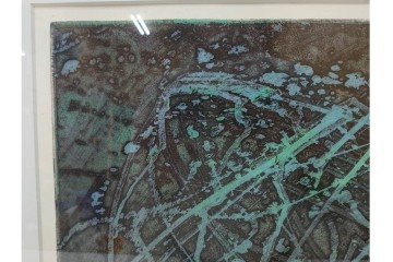 真作　1958年作　サイン入り　スタンリー・ウィリアム・ヘイター(Stanley William Hayter)　「Meduse(メデュース)」　重なり合う線描と色彩表現が印象的な銅版画　外箱付き　(R-084969)