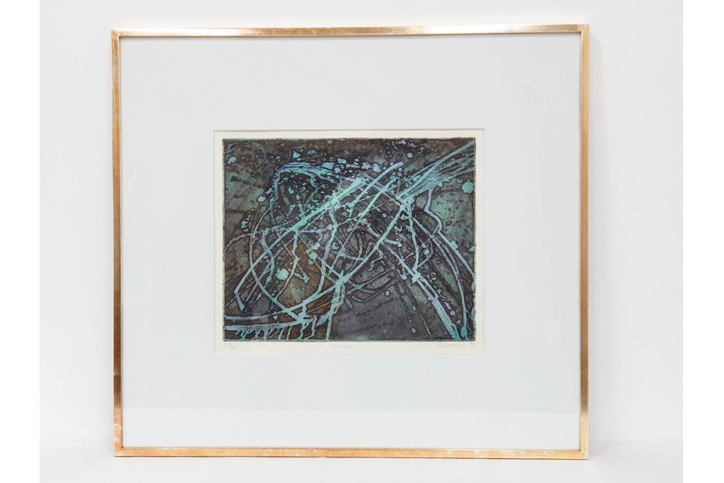 真作　1958年作　サイン入り　スタンリー・ウィリアム・ヘイター(Stanley William Hayter)　「Meduse(メデュース)」　重なり合う線描と色彩表現が印象的な銅版画　外箱付き　(R-084969)