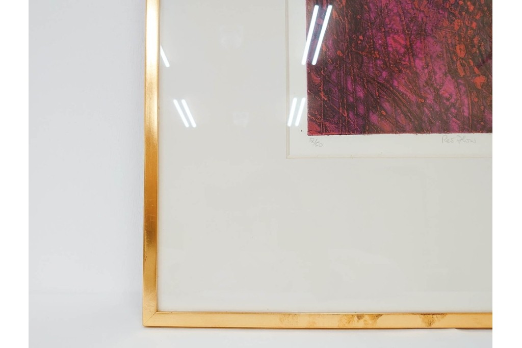 真作　サイン入り　1963年作　スタンリー・ウィリアム・ヘイター(Stanley William Hayter)　18/50　「Red Flow(レッド・フロー)」赤を基調とした色彩と流動的な線表現が印象的な銅版画　外箱付き　(R-084970)