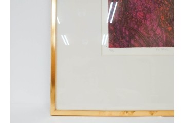 真作　サイン入り　1963年作　スタンリー・ウィリアム・ヘイター(Stanley William Hayter)　18/50　「Red Flow(レッド・フロー)」赤を基調とした色彩と流動的な線表現が印象的な銅版画　外箱付き　(R-084970)