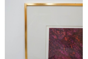 真作　サイン入り　1963年作　スタンリー・ウィリアム・ヘイター(Stanley William Hayter)　18/50　「Red Flow(レッド・フロー)」赤を基調とした色彩と流動的な線表現が印象的な銅版画　外箱付き　(R-084970)