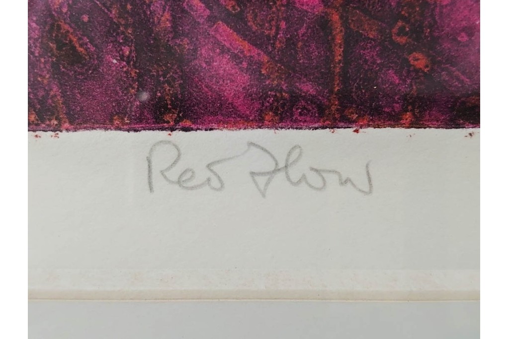 真作　サイン入り　1963年作　スタンリー・ウィリアム・ヘイター(Stanley William Hayter)　18/50　「Red Flow(レッド・フロー)」赤を基調とした色彩と流動的な線表現が印象的な銅版画　外箱付き　(R-084970)