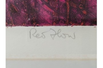 真作　サイン入り　1963年作　スタンリー・ウィリアム・ヘイター(Stanley William Hayter)　18/50　「Red Flow(レッド・フロー)」赤を基調とした色彩と流動的な線表現が印象的な銅版画　外箱付き　(R-084970)