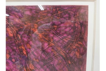 真作　サイン入り　1963年作　スタンリー・ウィリアム・ヘイター(Stanley William Hayter)　18/50　「Red Flow(レッド・フロー)」赤を基調とした色彩と流動的な線表現が印象的な銅版画　外箱付き　(R-084970)